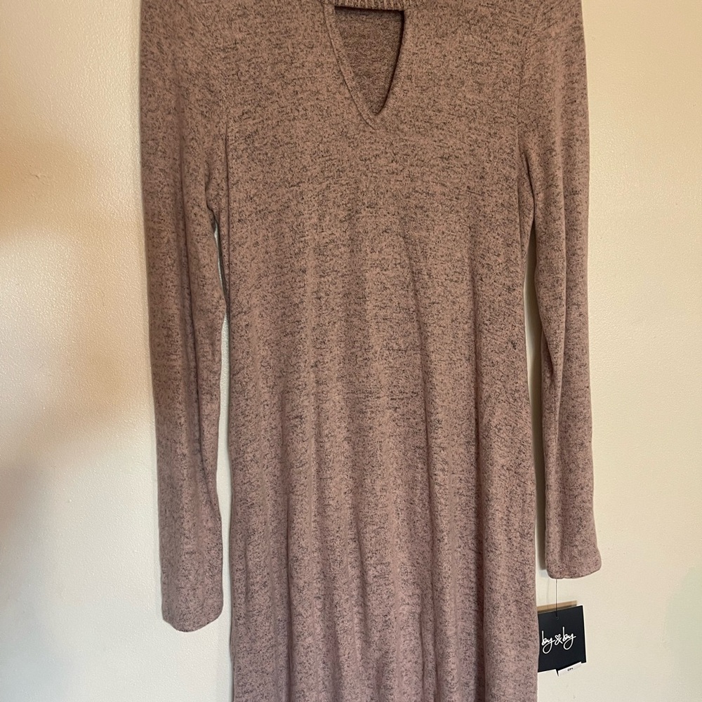 by & by Long Sleeve Knit Dress in Tan